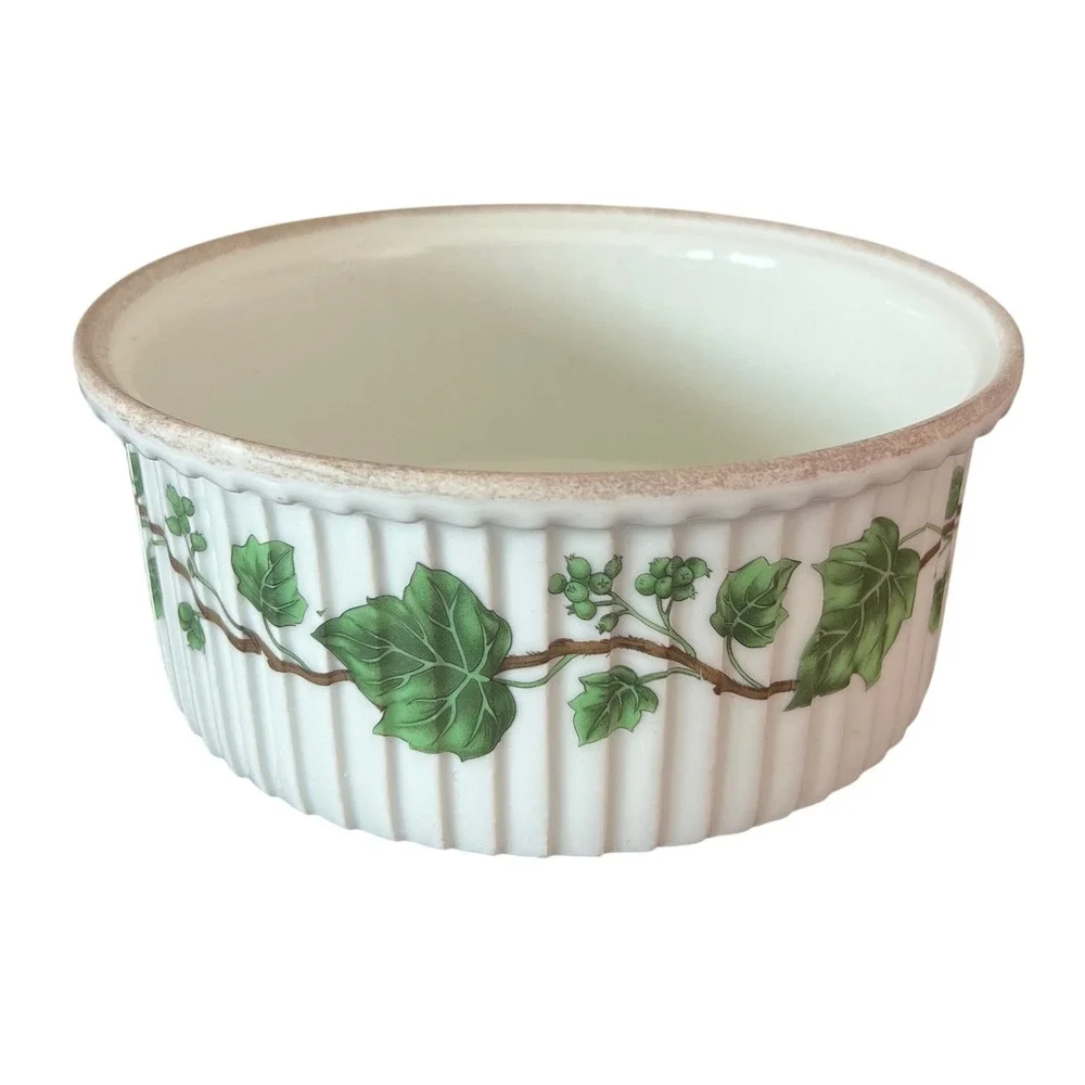 Aluminite Frugier Limoges France English Ivy Porcelain Souffle Dish Ramekin 7in